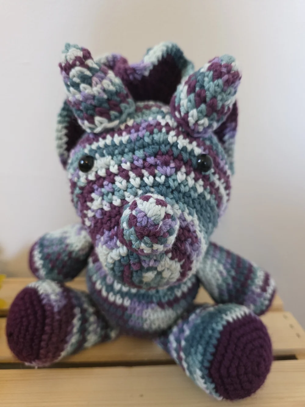 Handmade Crochet Blue and Purple Triceratops Plush Toy